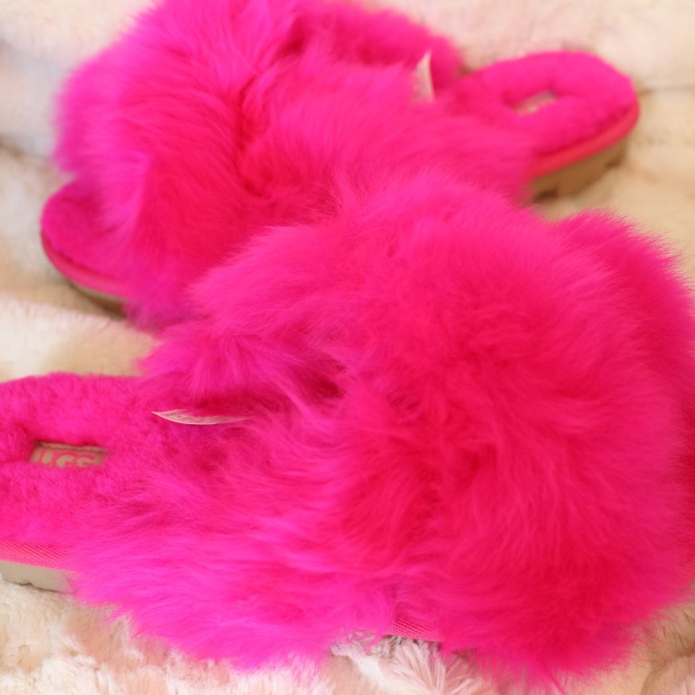 NIB UGG FUZZALICIOUS FUR SANDAL SLIPPERS PINK - Picture 2 of 8